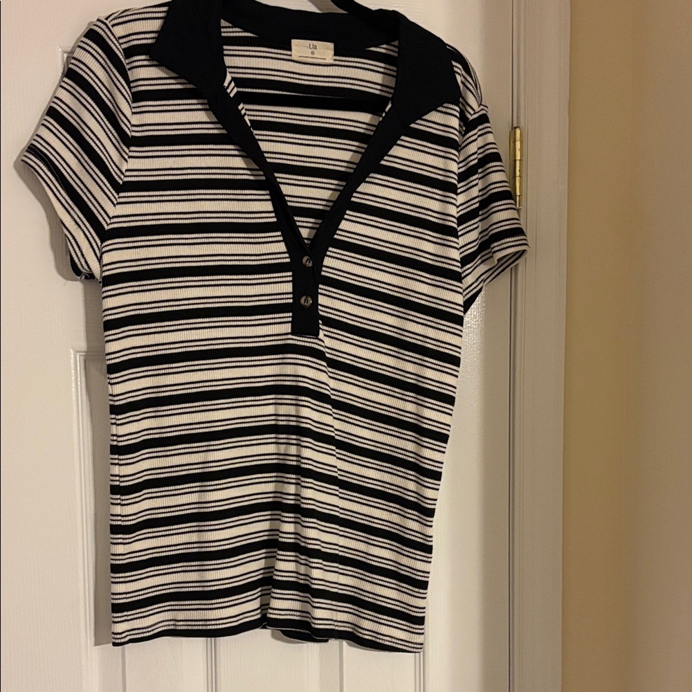 Black and White Striped Polo Shirt